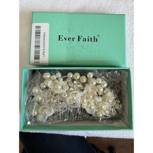Women's Ever Faith Ivory Pearl & Crystal floral Silver Tone Hair Comb One Size